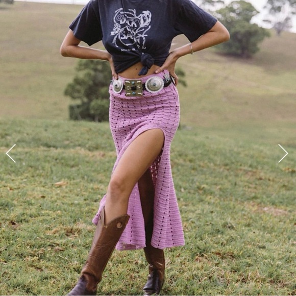 Chasing Unicorns Feels Like Love Crochet Midi Skirt Orchid NWT Small - Picture 2 of 11